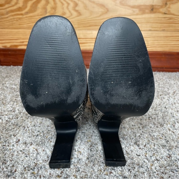 Miss Lola Henley Snakeskin Block Heel Square Toe Booties Boots 7 Black Grey - Picture 7 of 14